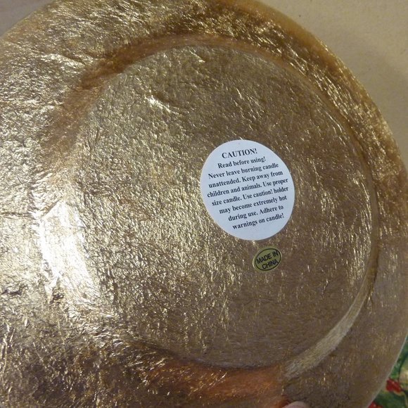 🎄SALE Set Holiday Gold Poinsettia Decoupage Glass Candle Plates Chargers NWT - Picture 5 of 5